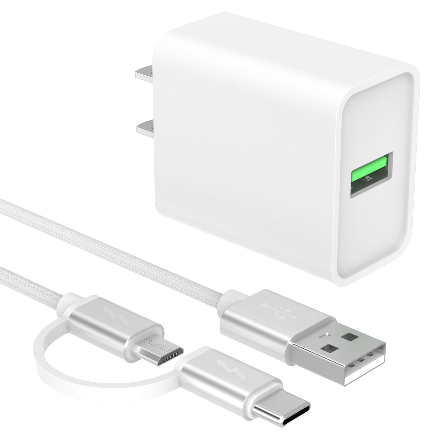 【US Plug】10W QC3.0 Fast Charging Charger with Micro USB & Type-C Cable